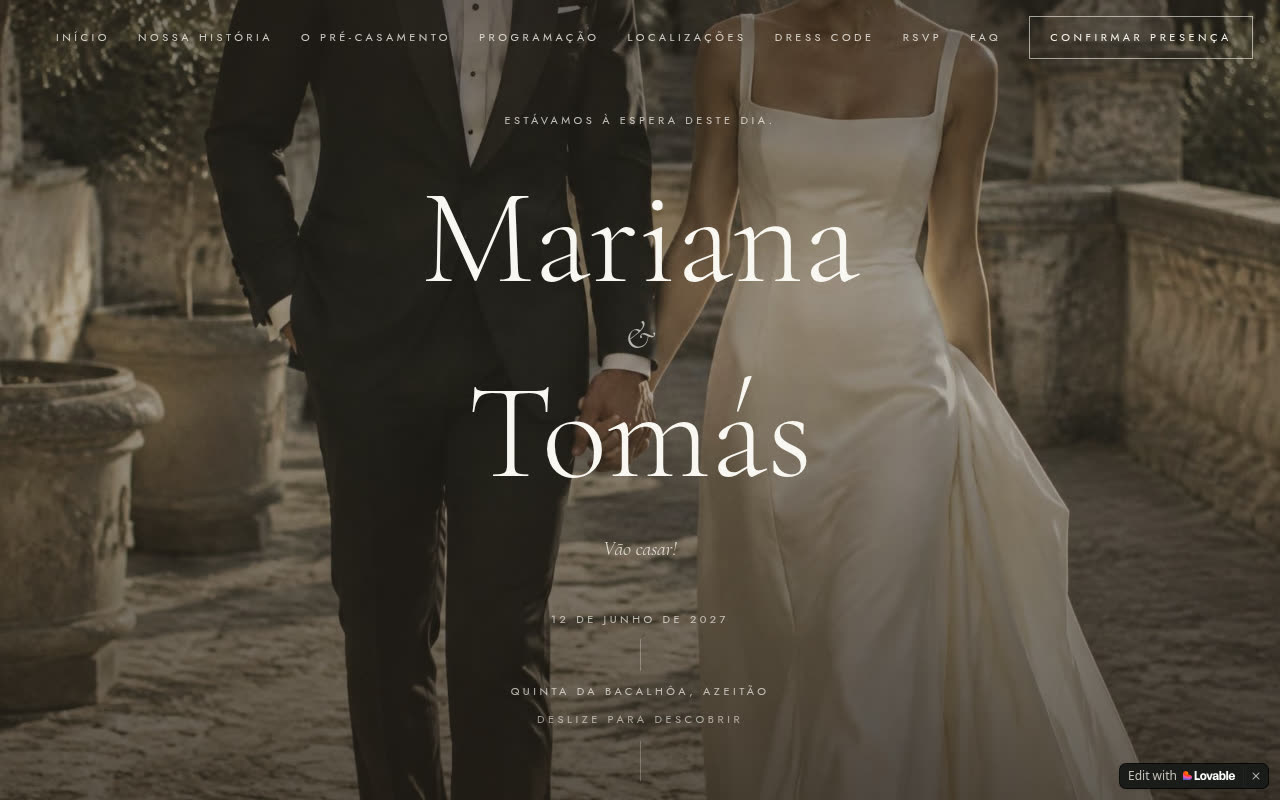 Pré-visualização do site Casamento