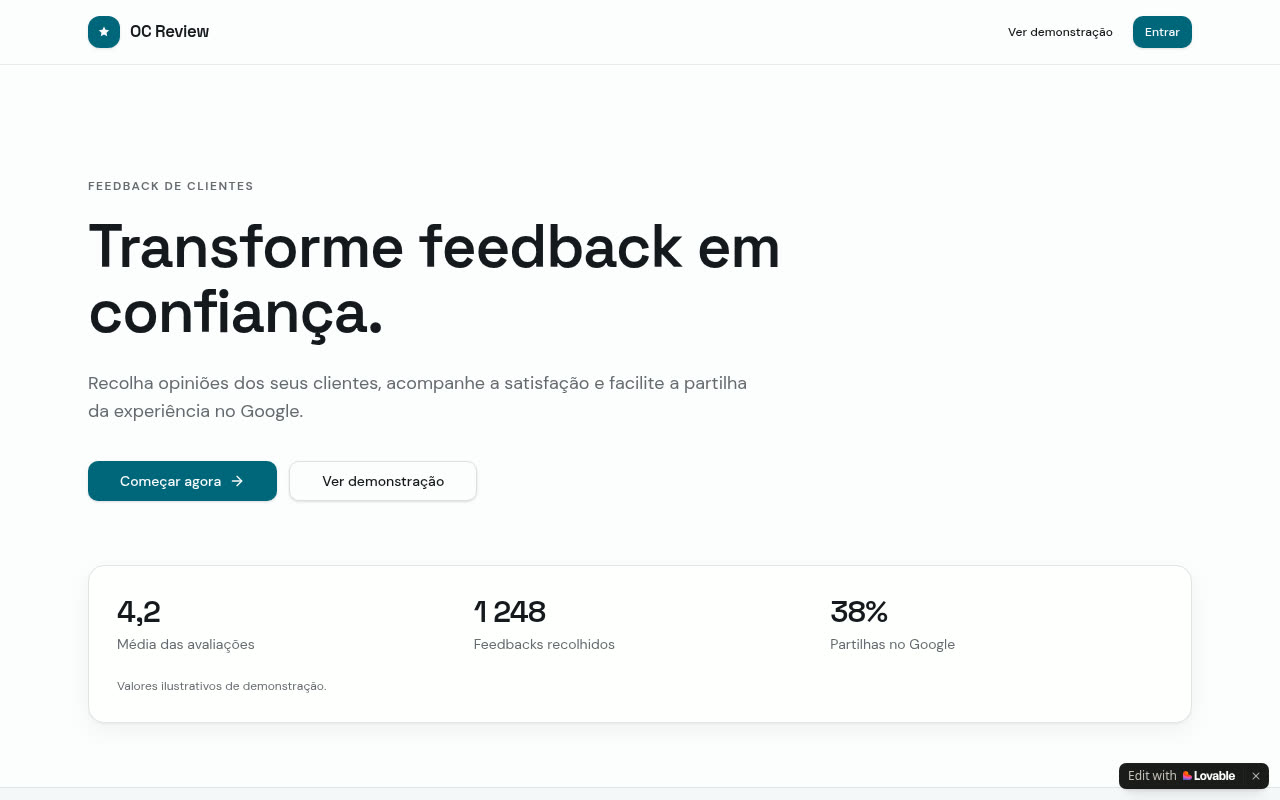 Pré-visualização do site OC Review
