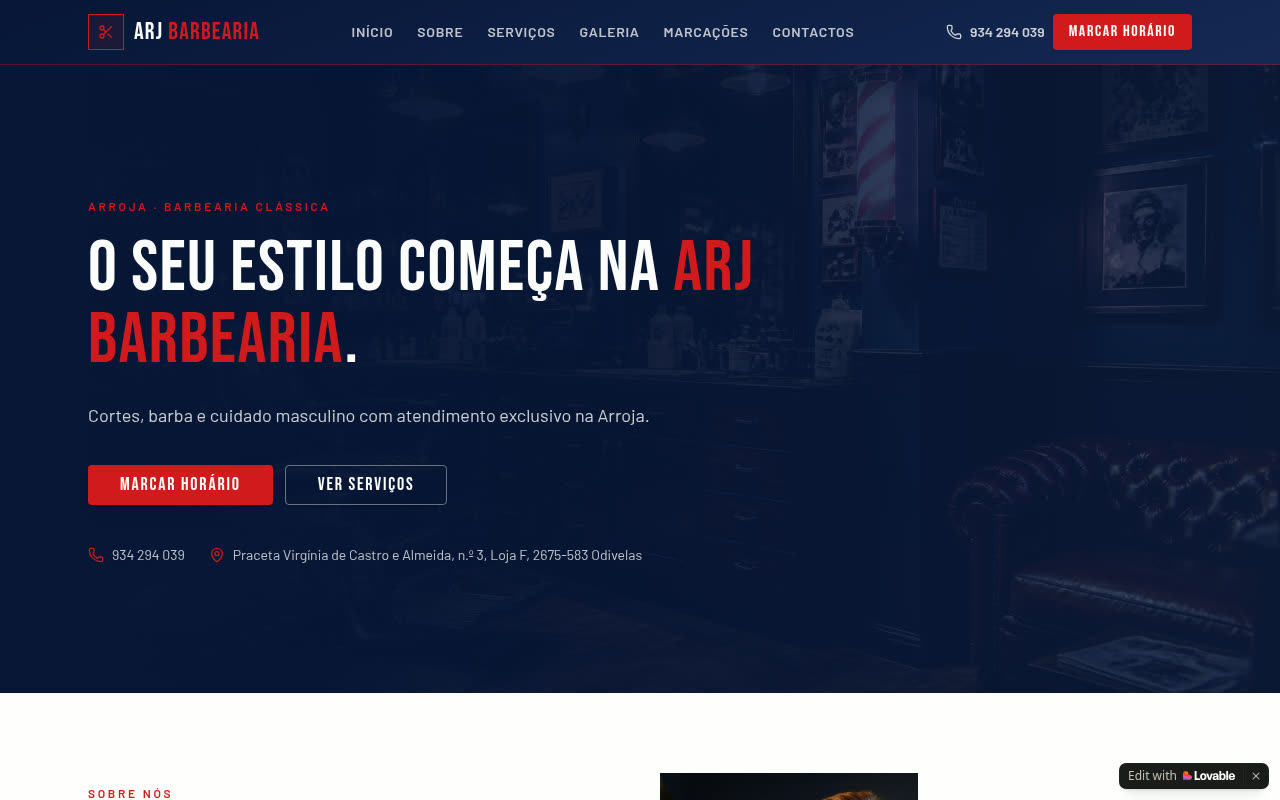 Pré-visualização do site ARJ Barbearia